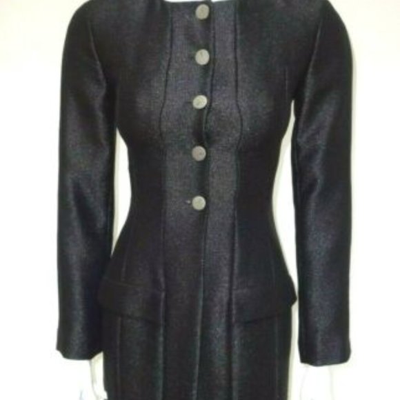 CHANEL Auth Black Shimmery Button Front Long Fitted Blazer Jacket 34 - Picture 1 of 9
